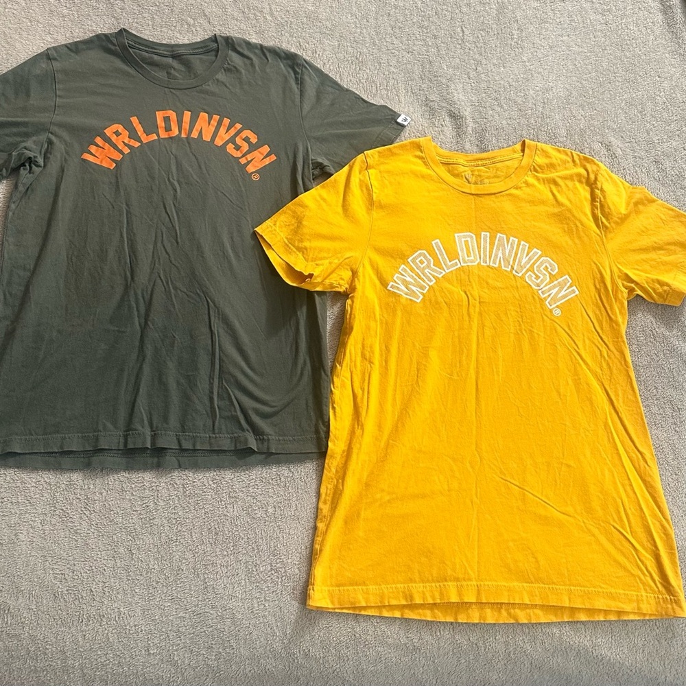 WRLDINVSN Graphic T-Shirts - Green and Yellow pair of 2